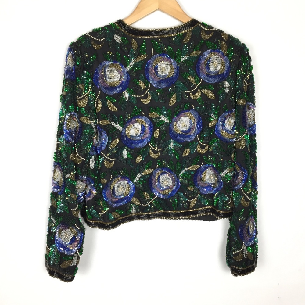 80’s Vintage beaded/sequin silk jacket - Picture 6 of 11